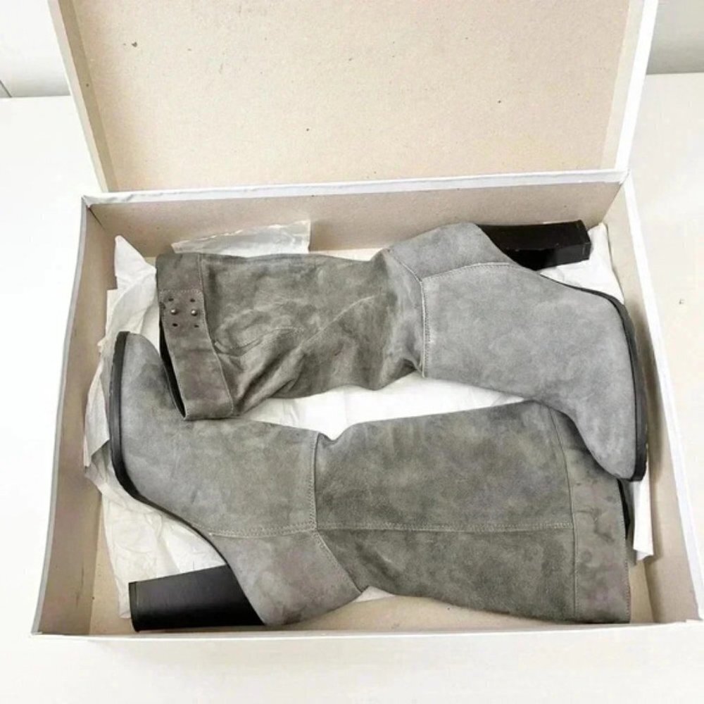 Grey Suede Boots Mid Calf Block Heel Slouch Boot Boho Size EU 38 NEW IN BOX - Picture 15 of 16